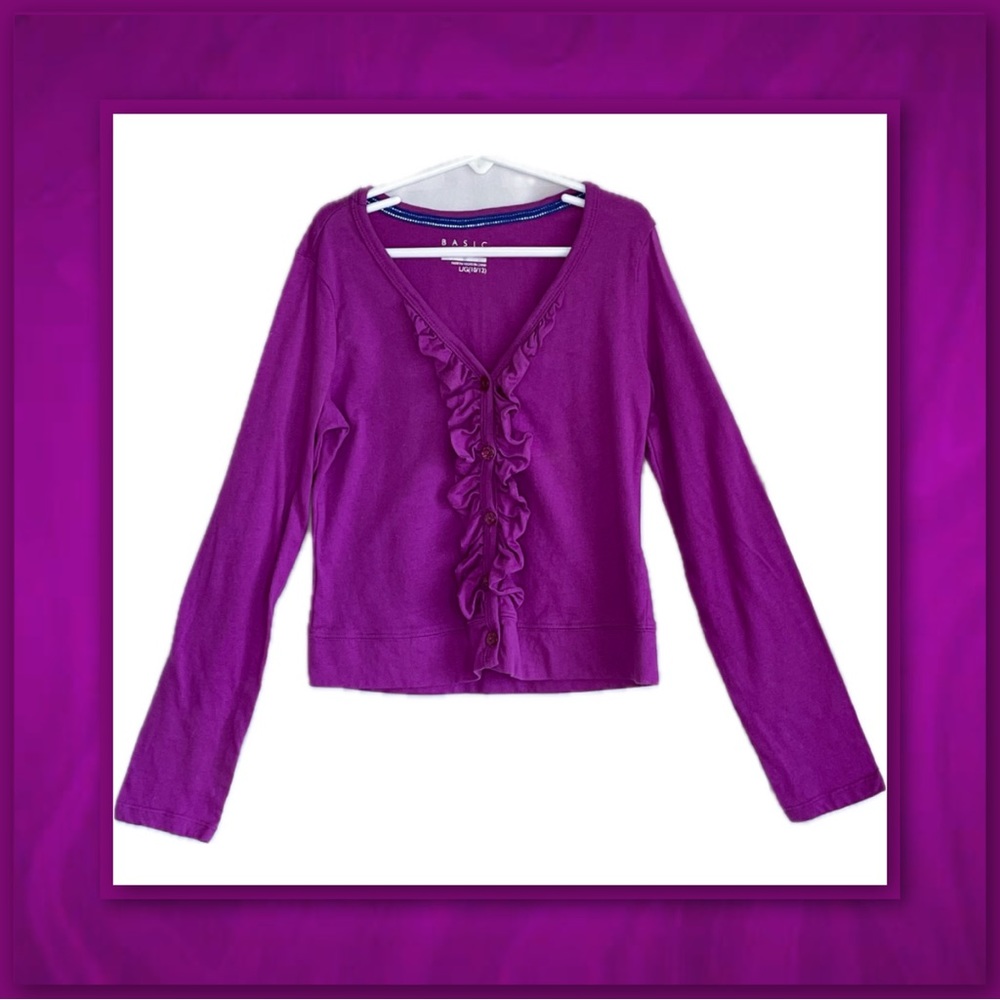 3/$18 - Basic Editions Ruffle Front Button Down V-Neck Top - Picture 2 of 4